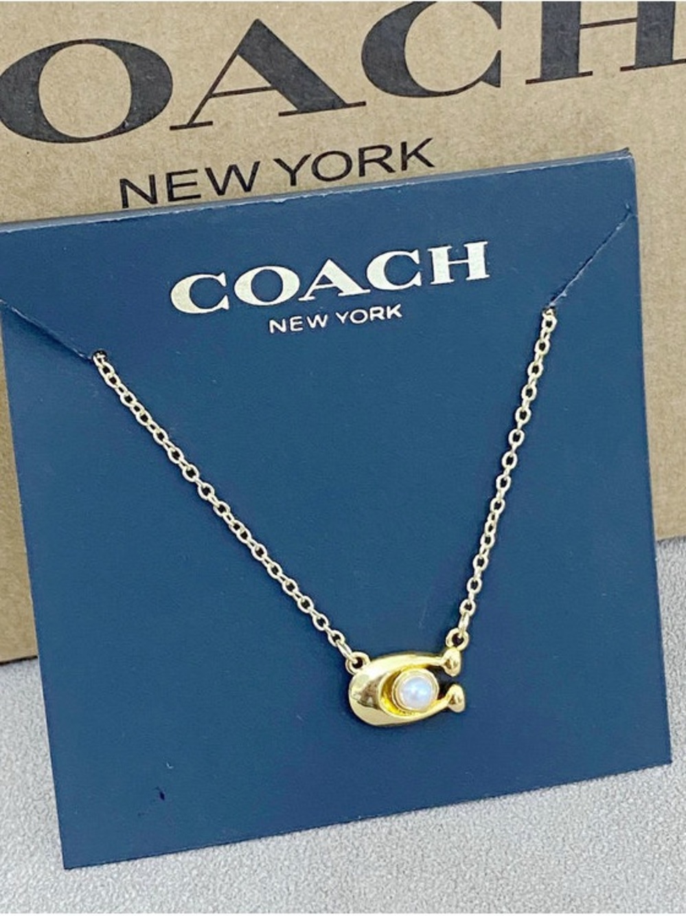 COACH Gold Fish Pendant Necklace with Opalescent Accent
